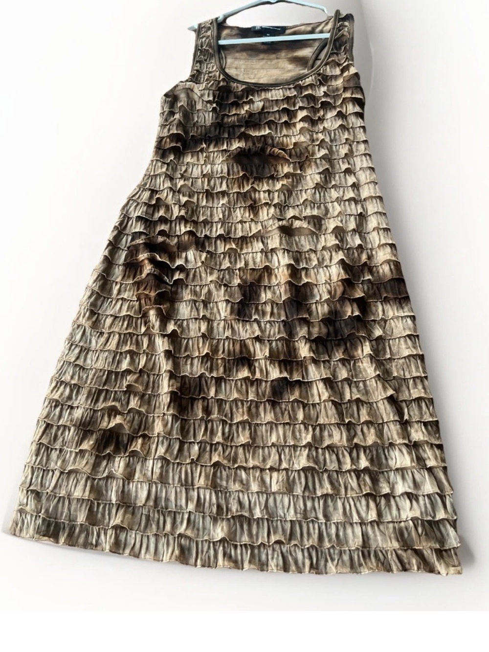 Brown Tie Dye Boho Grunge Ruffle Sleeveless Tiered Dress XS INC Int’l Concepts